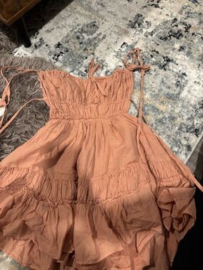 Free People Terra-Cotta Smocked Ruffle Dress